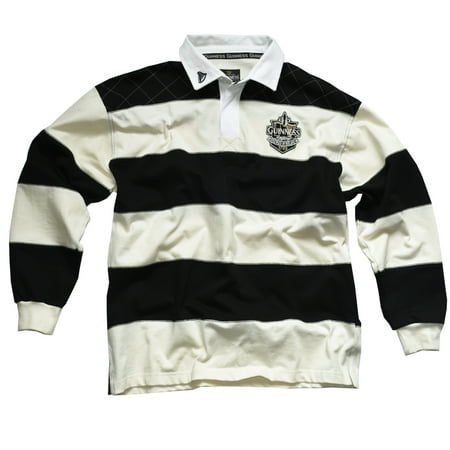 Guinness Men's Rugby Shirt with Brewed in Dublin Crest Badge - Cream and Black Stripes