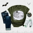 thumbnail image 2 of TANGQIOP Women'S T-Shirts Tops Halloween Funny Pumpkin Letter Short Cap Top Sleeve Crew Neck Tee Irregular Hem Loose Fit Army Green XL, 2 of 7