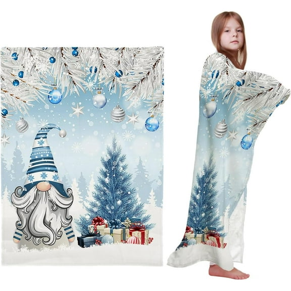 Christmas Gnome Throw Blankets, Winter Merry Christmas Tree Balls Soft Fleece Blanket Decorative for Home Sofa Couch Chair Living Bedroom,30x40 Inches, Blue