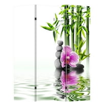 TOA 4 Panels Privacy Screen Room Divider Partition with Bamboo and Hotstones Canvas, Water Resistant for Living Room, Bathroom, Home Office or College Dorm, Wood Frame