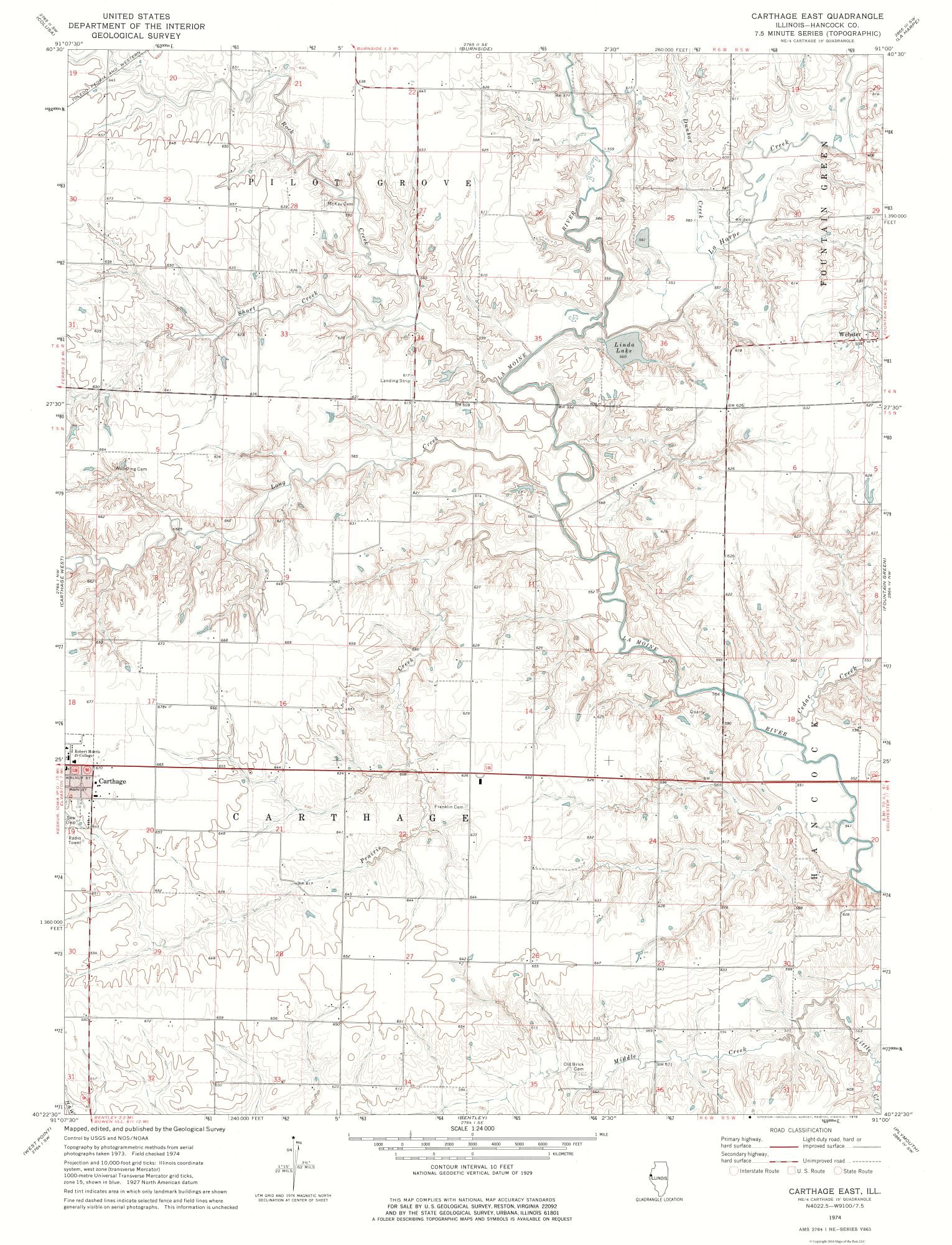 East Carthage Illinois Quad USGS 1974 23 x 30.07