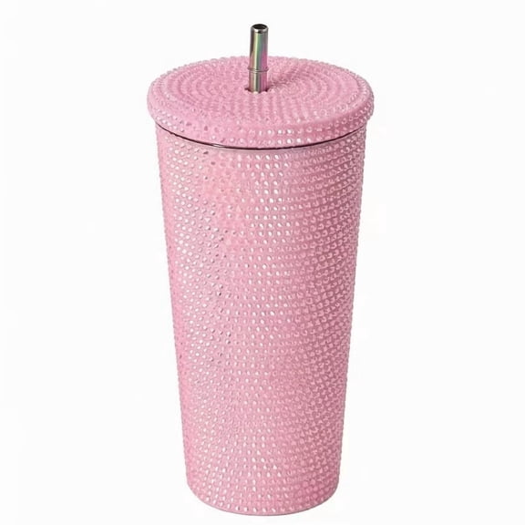 26oz Pink Glitter Tumbler, Double Wall Insulated Stainless Steel Water Bottle with Metal Straw for Gym & Travel