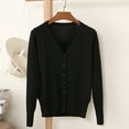 thumbnail image 3 of Women Knitting Coat V-Neck Long Sleeve Single Breasted Sweater Coat Solid Color Ribbed Hem Soft Warm Sweater Cardigan, 3 of 8