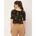 thumbnail image 4 of Moomaya Printed Cinched Waist Top, Half Sleeve Round Neck Retro Tops For Women, 4 of 9