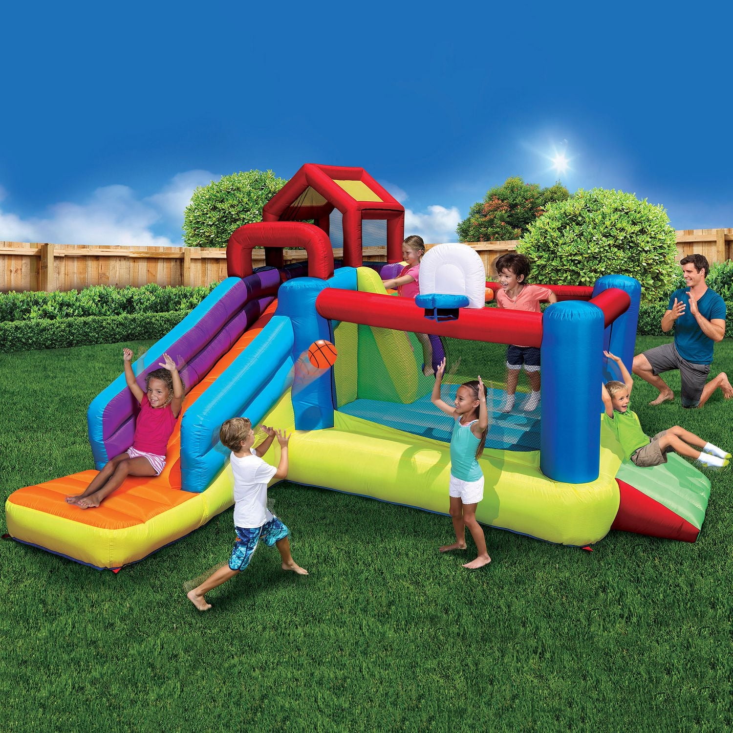 BANZAI Giant Inflatable Climb 'N Bounce Clubhouse Bouncy Castle with Slide