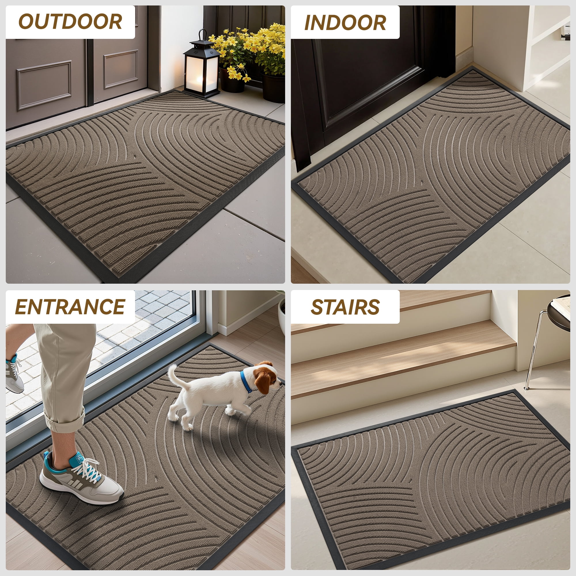 FEELHOME 17"x30" Non Slip Outdoor Doormat Absorbent Front Door Mat Rubber Welcome Mat for Indoor Outdoor Use Low Profile Dirt Trapper Entryway Rug Beige