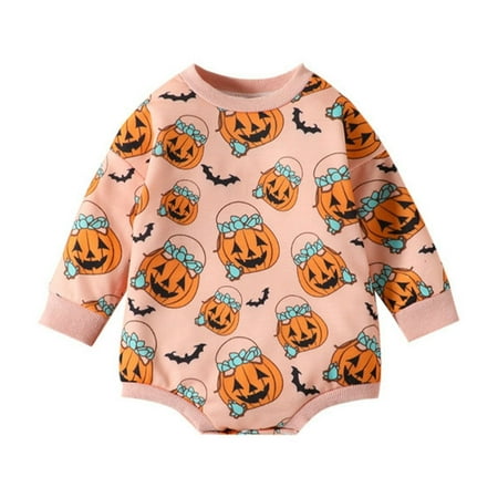 

Edvintorg Halloween Baby Clothes 0-18 Months Clearance Infant Baby Romper Girl Boy Fall Winter Halloween Baby Onesie Cute Pumpkin Sweatshirt Romper Cotton Baby Costume