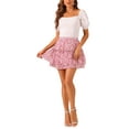 thumbnail image 2 of INSPIRE CHIC Women's Floral Tiered Ruffle Skirts Cute Summer Flowy Chiffon Mini Skirt XS Deep Pink, 2 of 5