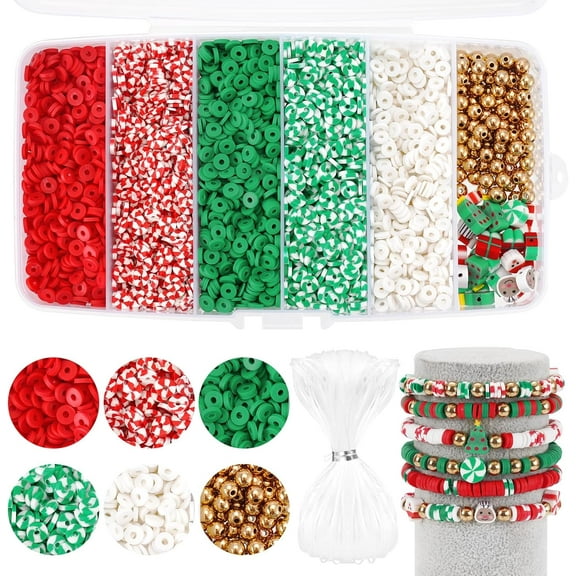 Christmas Clay Beads for Bracelets - 5000 Pcs Christmas Beads, 30 Xmas Charms, 100 Gold Spacer Beads, Christmas Heishi Bead Kit for DIY Christmas Bracelet Making Kit & Jewelry Crafts