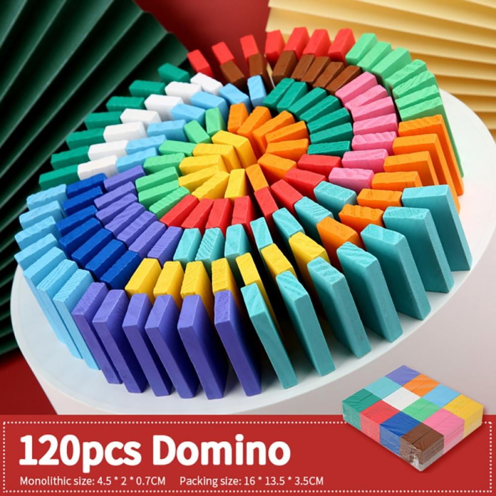 Racing and Stacking Great Gift Wood Domino Rally Multicolor 120pcs Dominoes Colorful Dominoes Blocks Set Educational Dominoes Game for Kids Birthday Party Favor Dominoes Set for Kids Building 