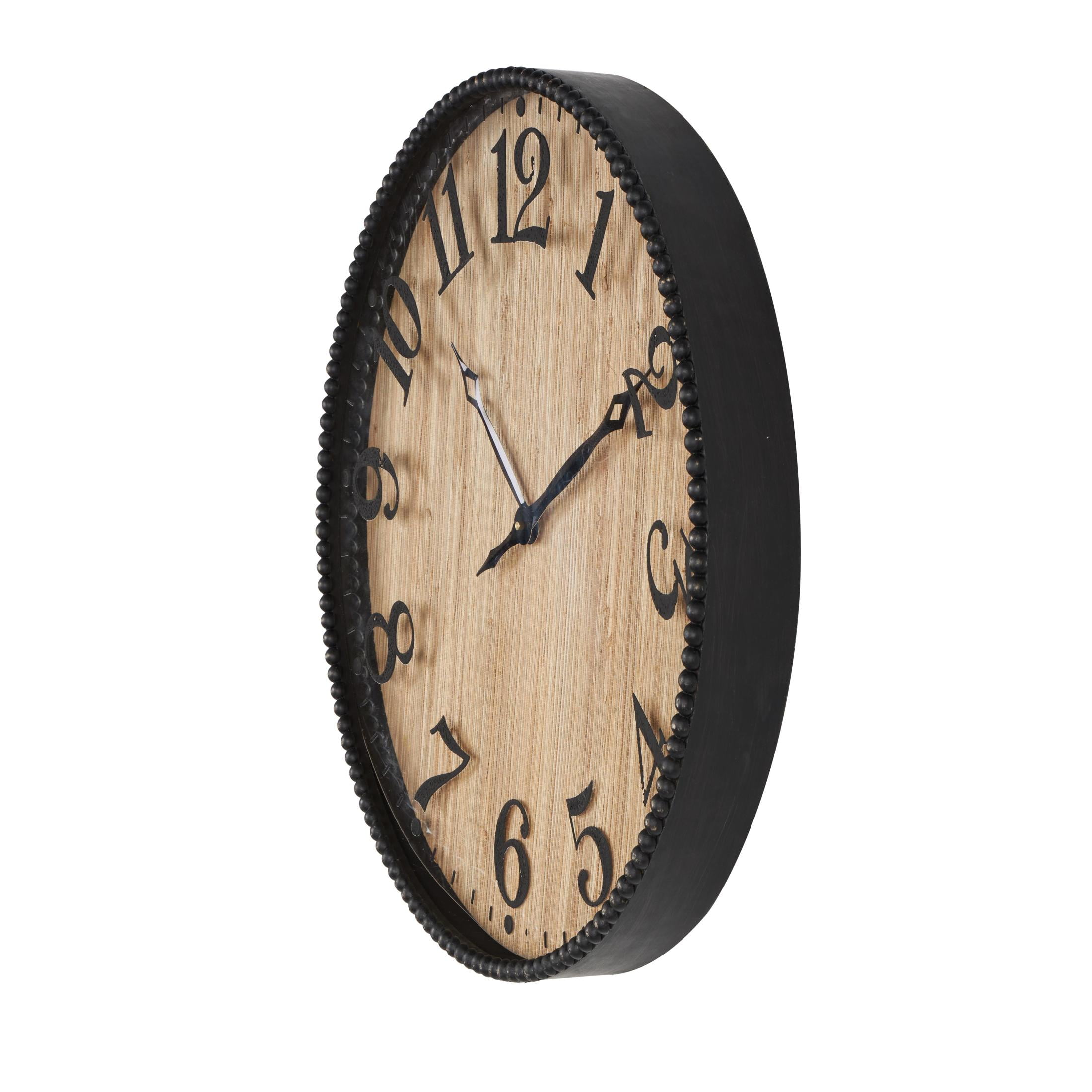 DecMode 24" Light Brown Wood Distressed Wall Clock with Beaded Wood Frame