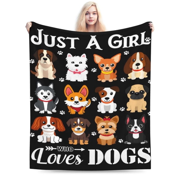 Dog Blanket Puppy Plush Gifts Just A Girl Who Loves Dog Blankets Ultra Soft Cozy Flannel Throw Blankets Bedding for Adults Women Gifts 50x40