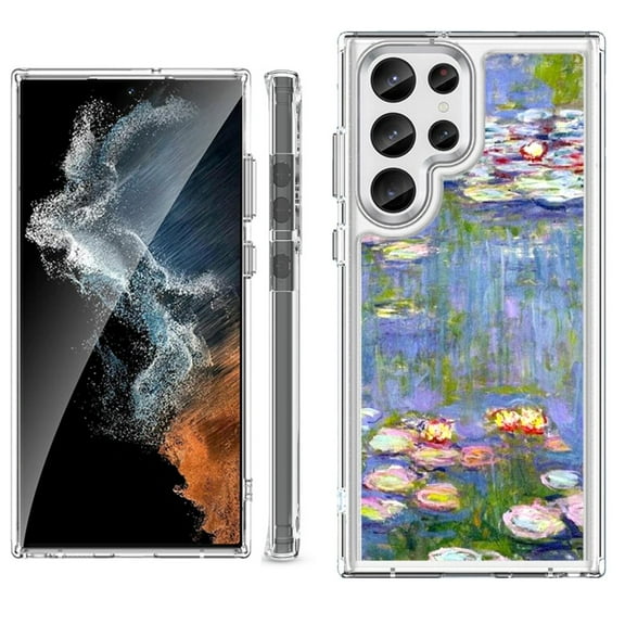 Shockproof Bumper Phone Case for Samsung Galaxy S23 Ultra 5G, by OneToughShield ® - Water Lilies