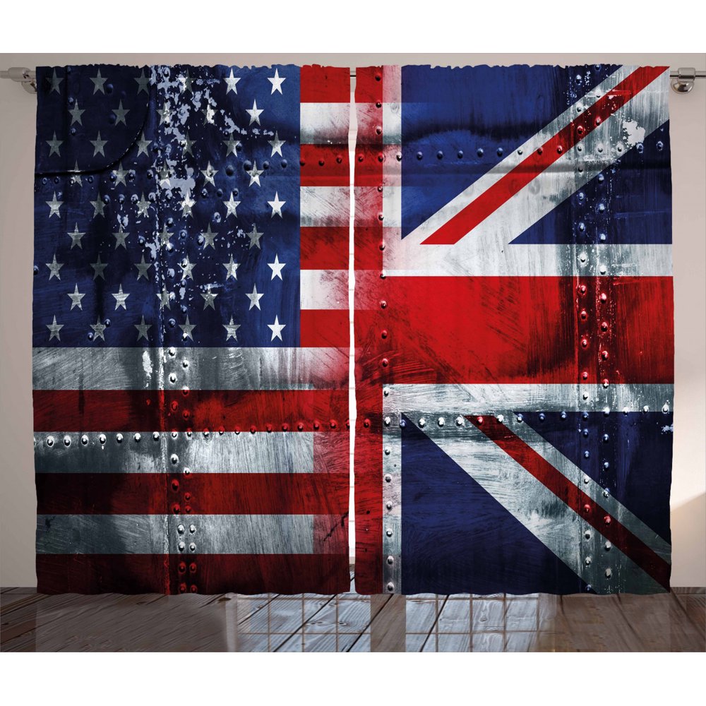 Union Jack Curtains 2 Panels Set, Alliance Togetherness Theme