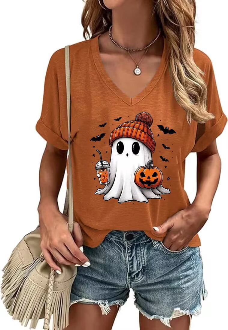 Women's Funny Halloween Shirt – Cute Leopard Print Pumpkin Graphic Tee (Fall Casual) - View #5
