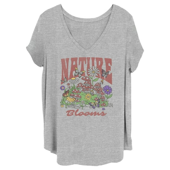 Junior's Lost Gods Nature Blooms  Graphic Tee Heather Gray 1X