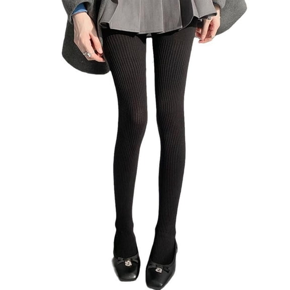 Yammee Women Winter Fall Solid Color Ribbed Striped Cotton Tights Stockings Thicken Warm Sweater Pantyhose Leggings Hosiery