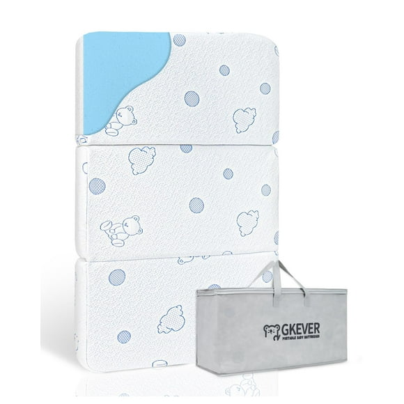 GKEVER Pack and Play Mattress, 38''x26'' Dual-Sided Memory Foam Mini Baby Mattress for Pack n Play, Portable Trifold Travel Crib Mattresses with Washable Cover