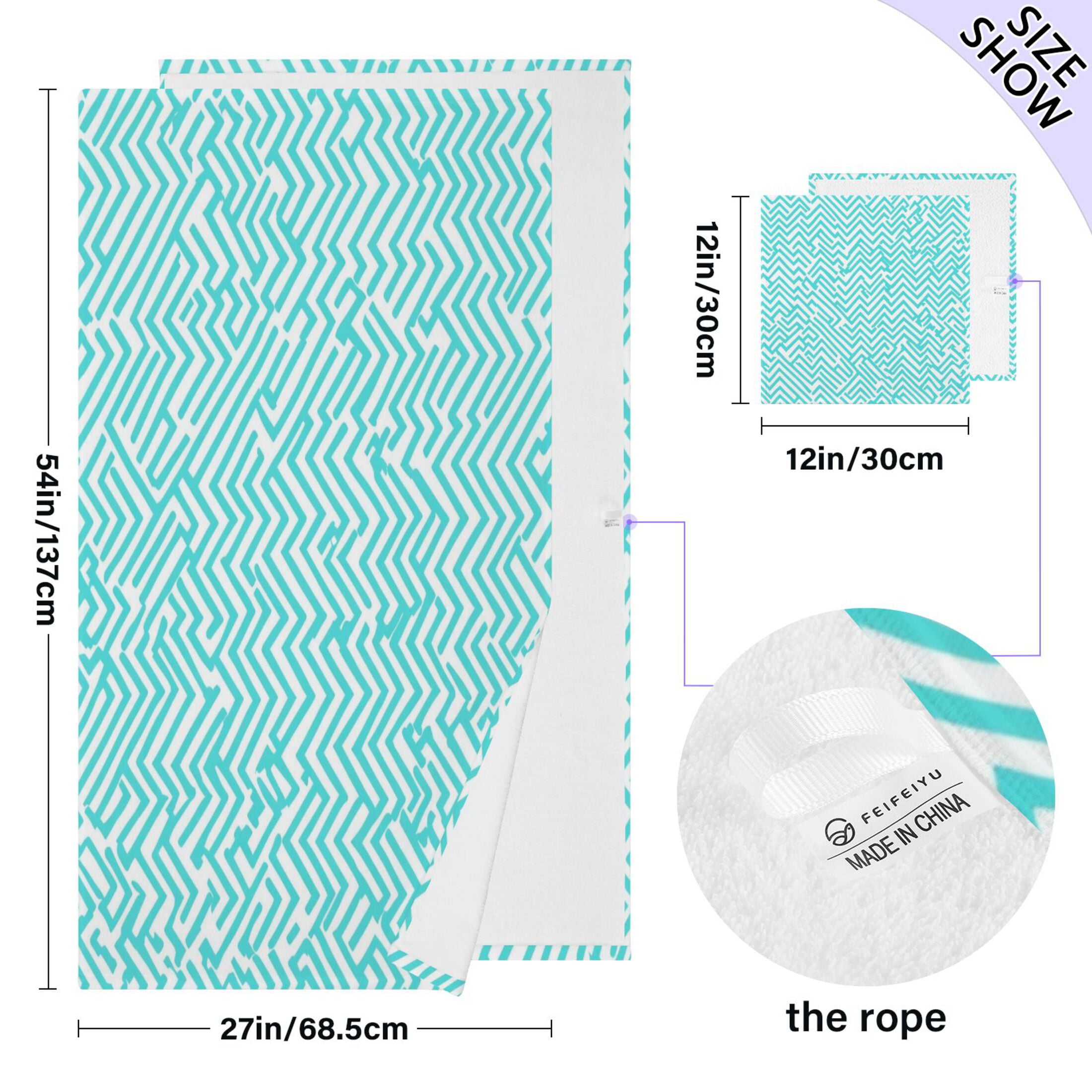 Blue Stripe Pattern 2 Piece Cotton Bath and Face Towel Set Soft and Absorbent, for Beach Pool Bathroom