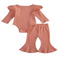 thumbnail image 1 of Newborn Baby Girl Boy Romper Bodysuit Top Ribbed Bell Bottom Pants Set 2Pcs Outfits, 1 of 6
