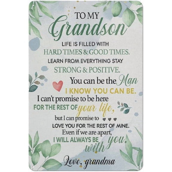 Rustic Metal Tin Sign Grandson Wall Art Decor to My Grandson Print Inspirational Quote I'll Always Be with You Painting Picture Wall Decoration 8x12 Inch