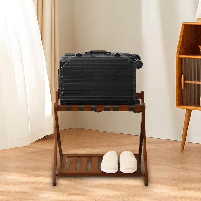 BELOVING Support de Valise Pliant Support de Valise 68x45x55cm Étagère de Rangement Multifonction Brun