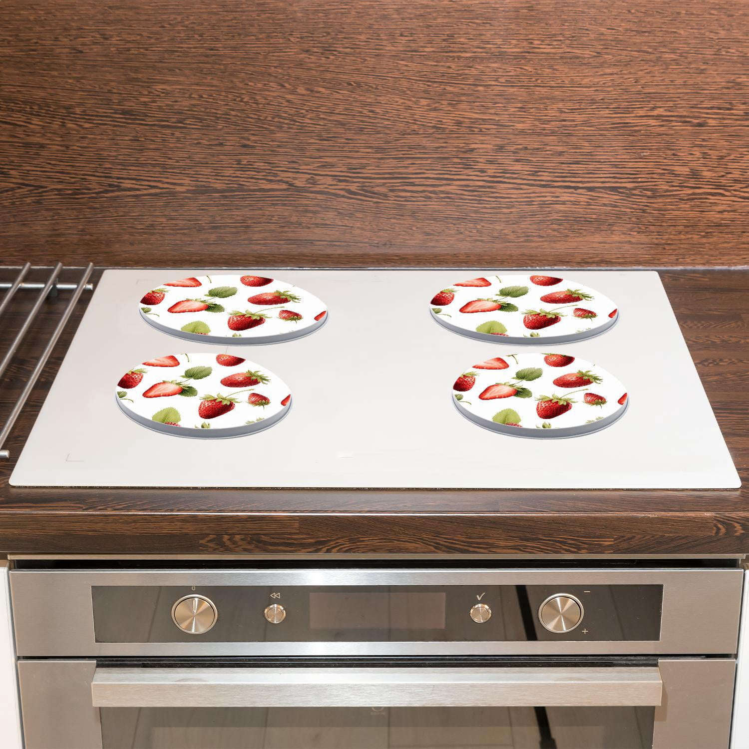 Round Stove Burner Covers 4 Pcs for Metal Gas Stove Burner Cover 8Inch And 10Inch ,Strawberry Watercolor Red White multicolor
