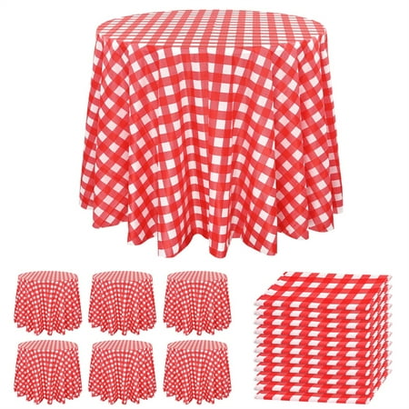 

Pesonlook 25 Pack Round Tablecloth 84 Disposable Table Covers PEVA Waterproof Plastic Round Tablecloths for Wedding Parties Holiday Dinner Buffet Picnic Thanksgiving Banquet(Red Checkered)