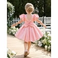 thumbnail image 6 of IBTOM CASTLE Toddler Girls Satin Short Puff Sleeve Flower Girl Dress Baby Girl Birthday Party Ruffle Formal Bowknot Wedding Guest Dress Pink, 6 of 7