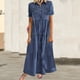 thumbnail image 1 of Vestido Largo De Mezclilla Blusas de mujer Vestido largo Estilo boho Traje de vacaciones de manga corta con un solo pecho Kuymtek Azul Marino Xxl para Mujer, 1 of 9