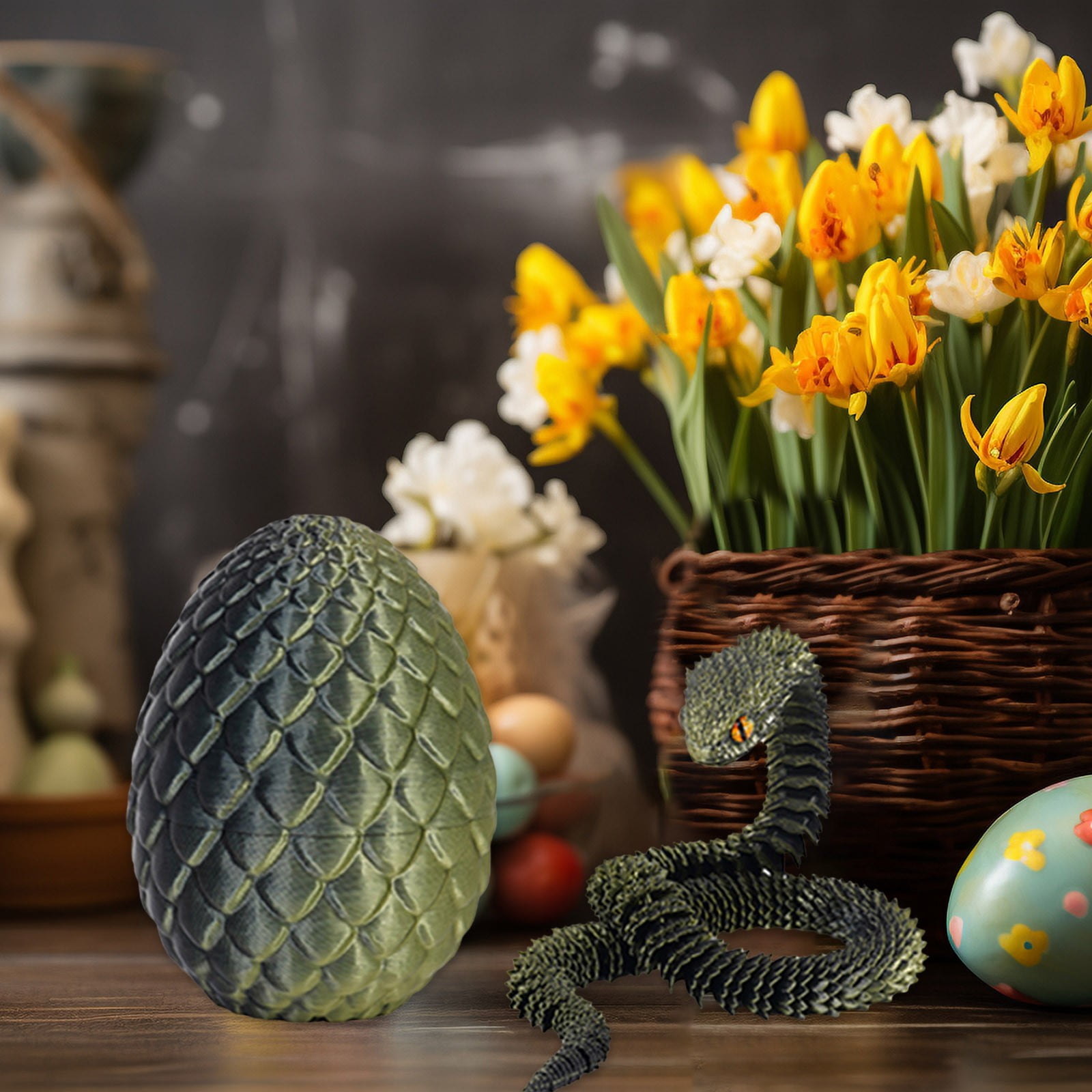 3D Printed Dragon Eggs with 11.8in Dragon Inside,Mystery Egg Set Articulated Fidget Ornament,Home Office Decor Executive Desk Gifts