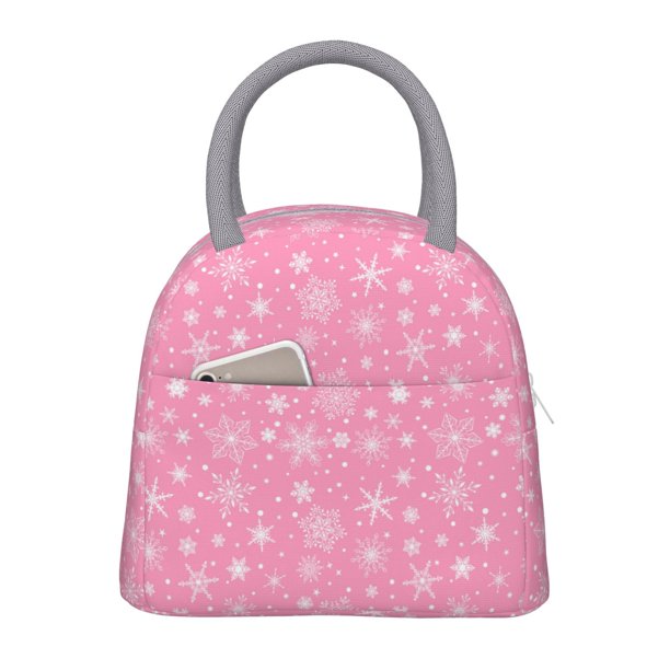 Fotbe Snowflake pink backgrounds Bolsa de Almuerzo con Estampado, Lonchera Aislada, Contenedor de Comida Reutilizable Tipo Cooler a Prueba de Fugas