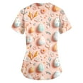 thumbnail image 2 of Stretch Scrubs For Women，Scrubs for Women 2026 Easter Bunny Eggs Print Tops for Women V Neck Stretchy Short Sleeve Nursing Shirts with Pockets，Complexion，M, 2 of 3