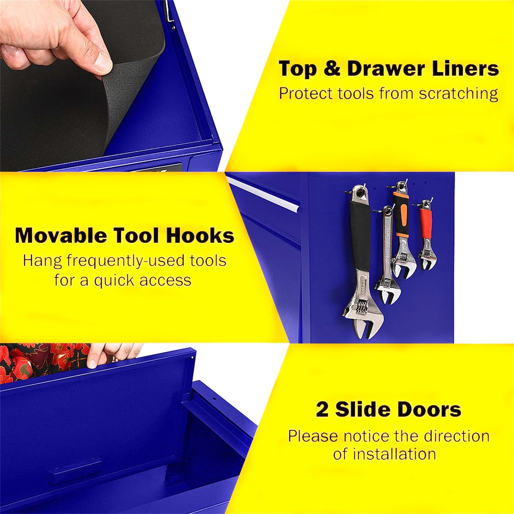 Aukfa Tool Box, 3 in 1 Steel Rolling Tool Chest w/ 6-Drawers & 2 Cabinet for Garage Workshop, Blue