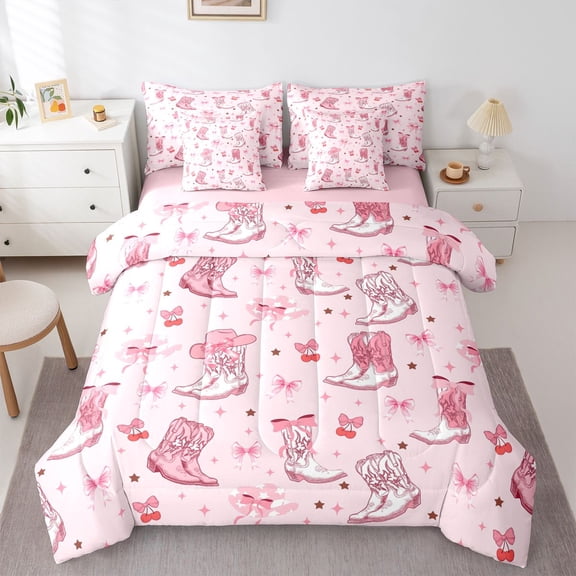 Feelyou Cowgirl Boot Twin Bedding Sets 7pcs, Ballet Princess Bowknot Bedding Comforter Set