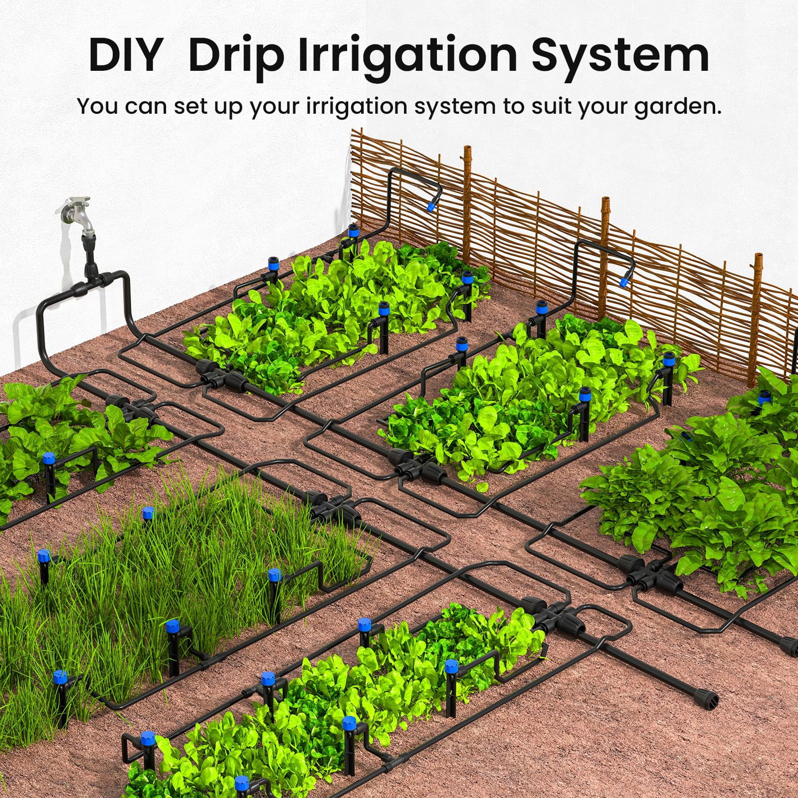 230FT Drip Irrigation System Kit Automatic Garden Watering System with Adjustable Nozzles Sprinklers for Garden Greenhouse Lawn