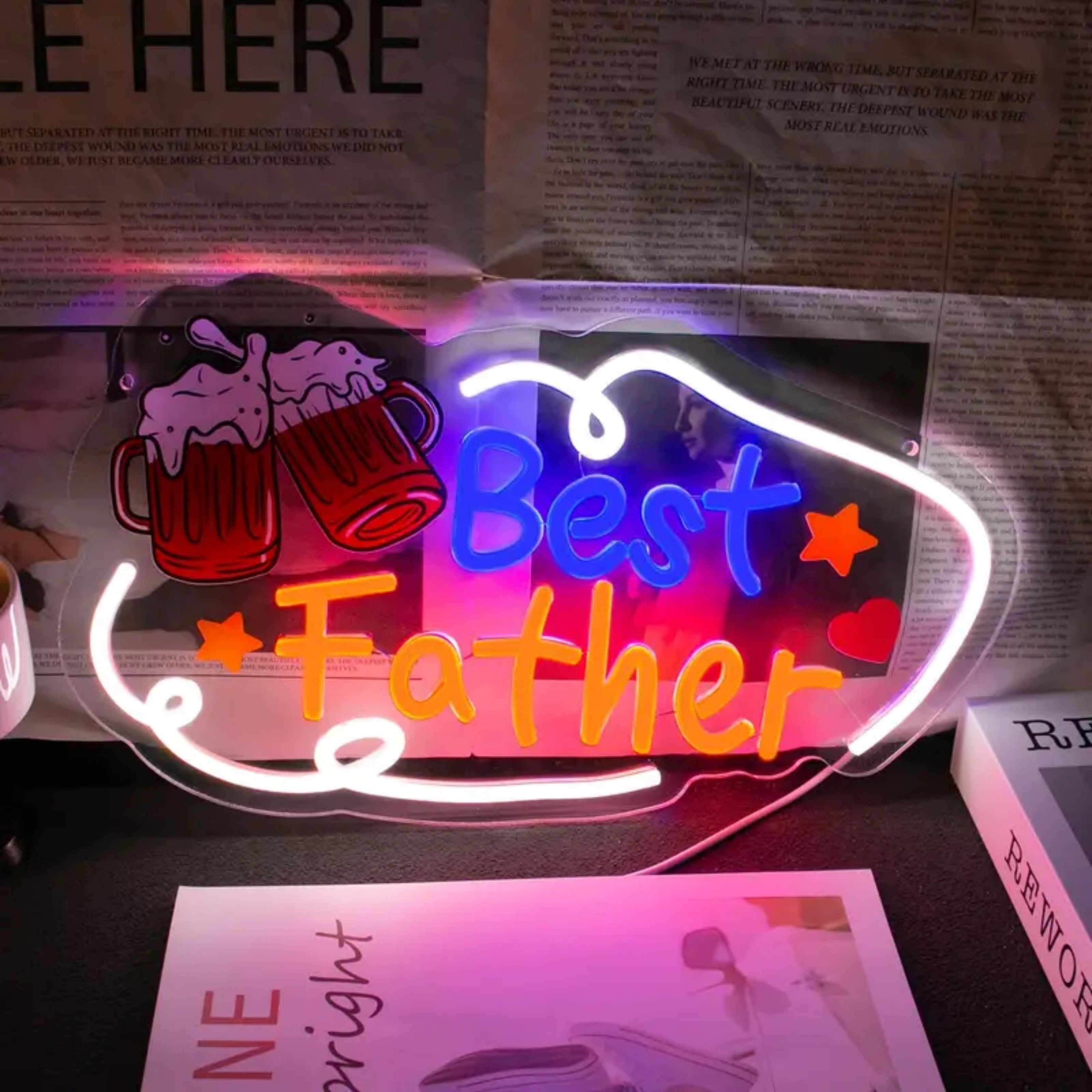 UPONRAY Best Father Neon Signs, 15.7"*9" Dimmable & USB-Powered LED Neon Light, Stylish Wall Decor as gifts for Father's Day, Father's Birthday