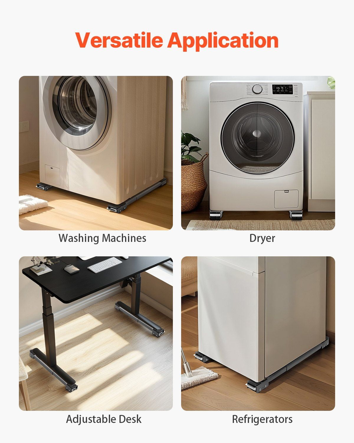 Appliance Roller 330 lbs Load, Adjustable Base Furniture Dolly, Retractable Mobile Roller for Washer Dryer, Grey