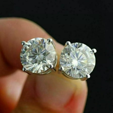 4TCW Round Cut Lab Created Diamond Men's Women's Solitaire Stud Earrings 14K White Gold Plated