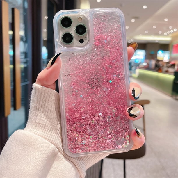 Funda de teléfono con lentejuelas brillantes y arena movediza líquida para iPhone 14 13 12 11 Pro Max X XR XS MAX 7 8 6 S Plus 5 SE Heart Star Fivean unisex