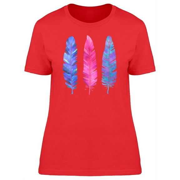 Blue & Pink Ethnic Feathers T-Shirt Women -Image by Shutterstock, Female Large