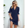thumbnail image 6 of Shirts Dress for Women V Neck Short Sleeves Casual Flowy Summer Beach Vacation Shifts Navy Blue S, 6 of 8