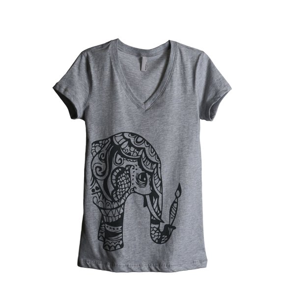 Thread Tank Artisan Elephant Women's Relaxed V-Neck T-Shirt Tee Heather Grey Small