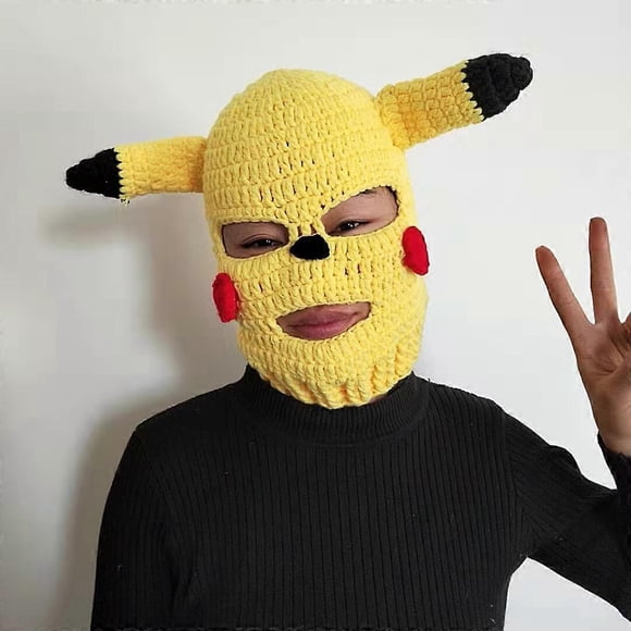 SZTXJ Funny Pikachu Hood, Crazy Clown Funny Beanie for Kids and Adults Hand Knitted, Hand Knitted Funny Beanie, Personalized Cute Pikachu Beanie, Funn