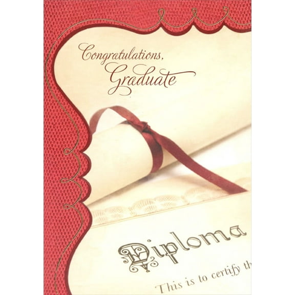 Designer Greetings Diploma and Red Ribbon Photo : Red Border Graduation Congratulations Card