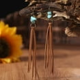 thumbnail image 4 of Bohemian Fringe Leather Earrrings Handmade Tassel Earrings with Turquoise Long Western Statement Dangel Earrings Vintage Long Turquoise Leather Tassel Earrings for Women Jewelry, 4 of 9
