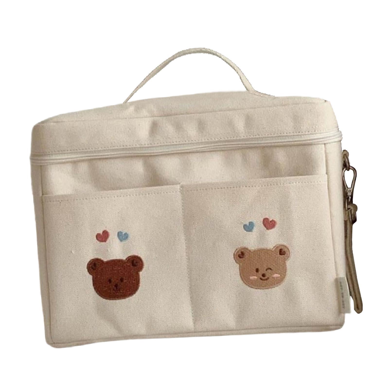 LeeQinersw Baby Diaper Bag Canvas Lightweight Portable Diaper Organizer Pouch Baby Stroller Two Bear White