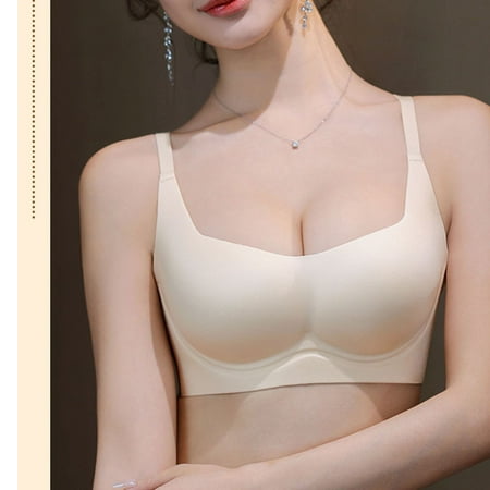SBYOJLPB Plus Size Everyday Bras Women s Sexy Oversized Bra Thin Cup Gathered Lingerie Sexy Bra Large Chest Small Appearance Beige 4(S)