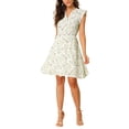 thumbnail image 3 of Unique Bargains Women's Floral Ruffle V-Neck Cap Sleeve Casual Summer Dress, 3 of 6