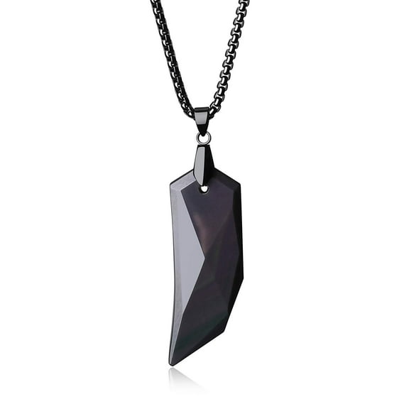 COAI Mens Wolf Tooth Rainbow Obsidian Amulet Pendant Necklace